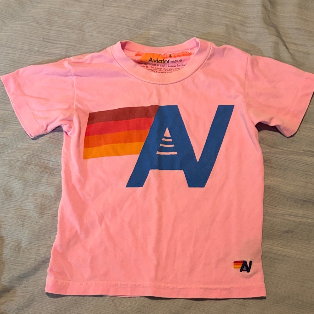Aviator Nation Pink Tee with Blue and Orange Accents